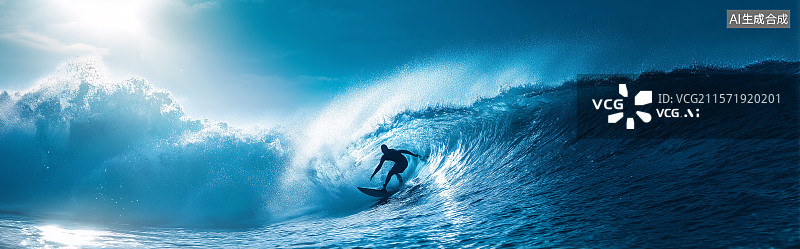 【AI数字艺术】浪尖逐光：冲浪者的勇气之舞图片素材