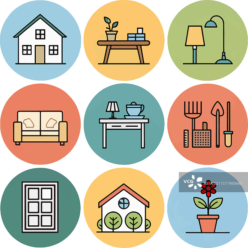 家居和花园必备图标集图片素材