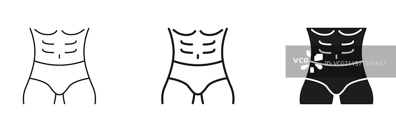 腹部男性肌肉线条和轮廓图标集图片素材