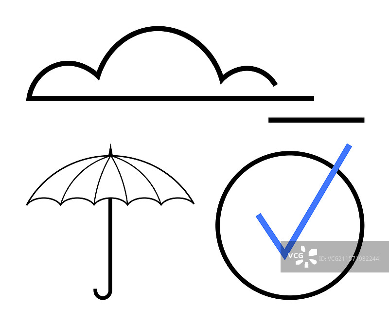 云伞和勾选标记轮廓图片素材