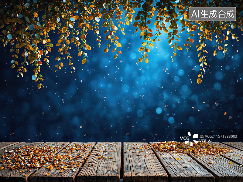 【AI数字艺术】秋夜木台图片素材