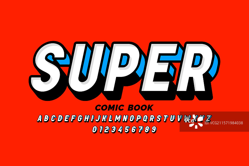 超级漫画书风格字体设计字母表图片素材