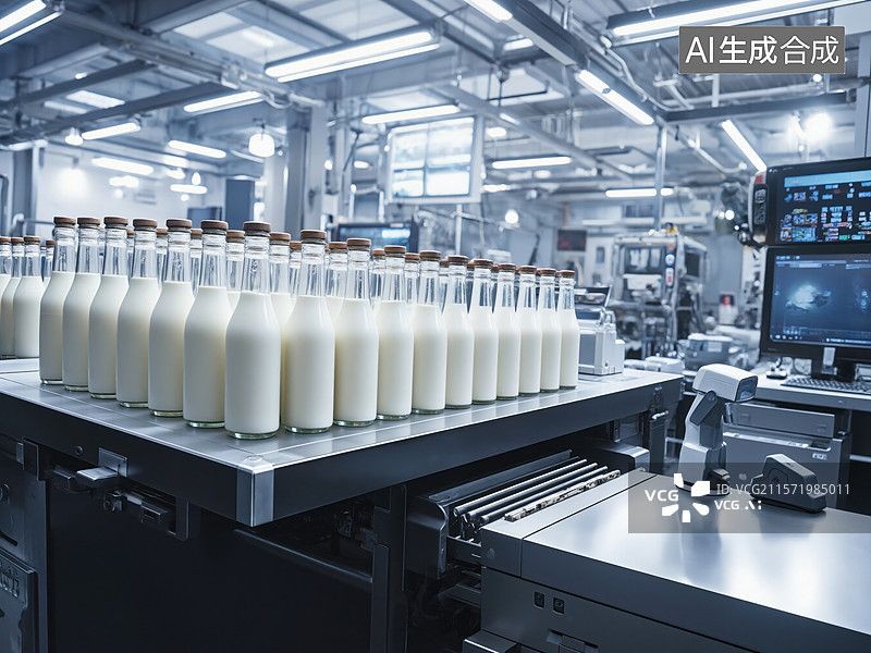 【AI数字艺术】牛奶生产线图片素材
