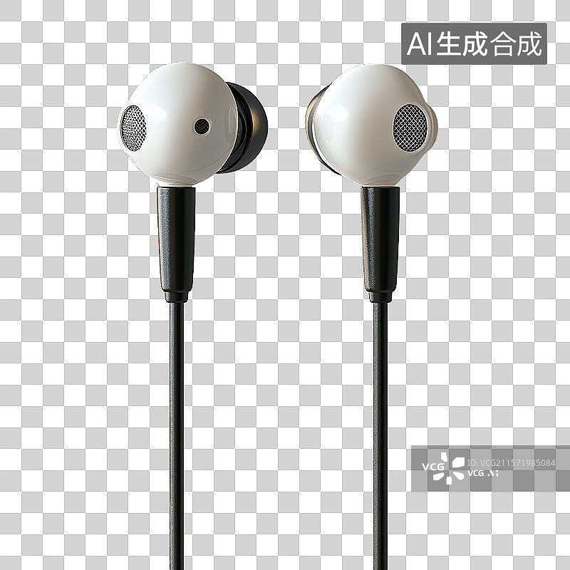 【AI数字艺术】白色耳塞式耳机图片素材
