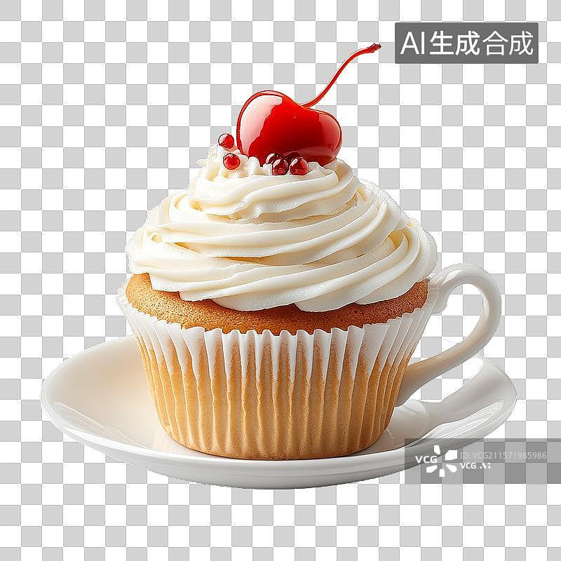 【AI数字艺术】奶油纸杯蛋糕配樱桃图片素材