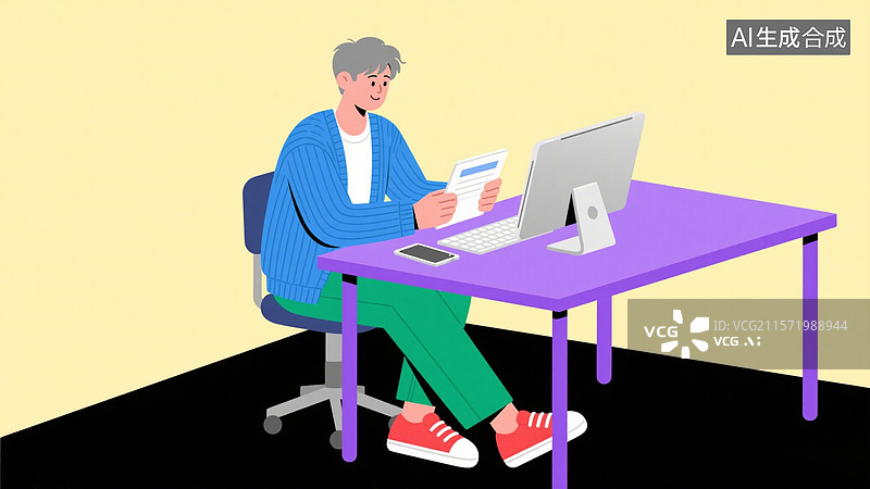 【AI数字艺术】时尚设计师在电脑前办公插画图片素材
