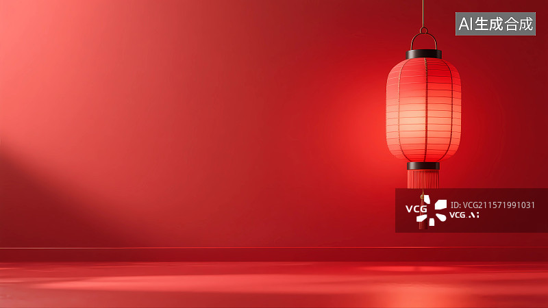【AI数字艺术】红色空间里悬挂的红灯笼图片素材