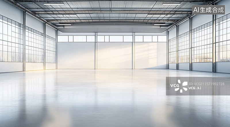 【AI数字艺术】宽敞明亮的工业厂房内部图片素材