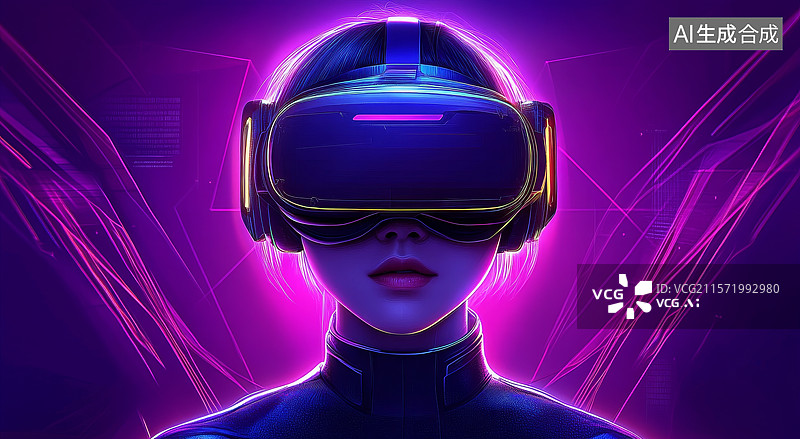 【AI数字艺术】虚拟现实头盔佩戴者图片素材