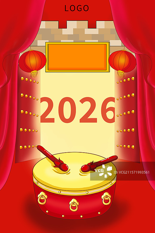 开门红打鼓喜庆海报插画分层素材图片素材