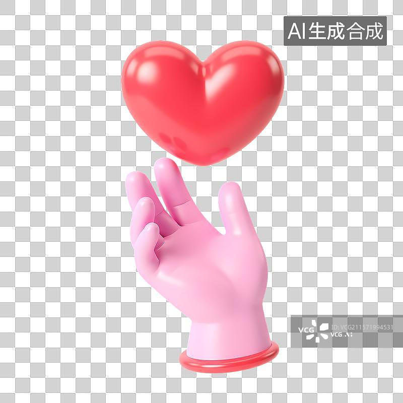 【AI数字艺术】粉色手套托举红色爱心图片素材