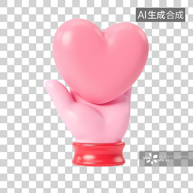 【AI数字艺术】粉色手套托举爱心形状物体图片素材