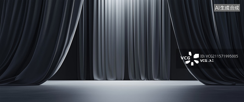 【AI数字艺术】舞台幕布拉开，聚光灯下的空旷场景图片素材