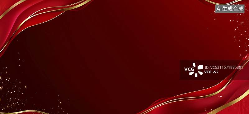 【AI数字艺术】红色背景与金色波浪线条设计图片素材