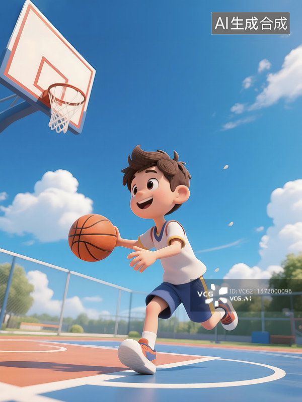 【AI数字艺术】3D卡通男孩篮球运动海报图片素材