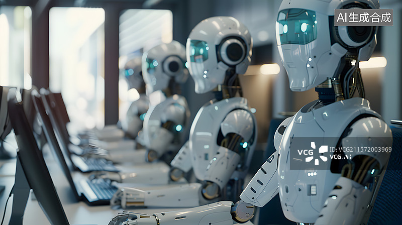 【AI数字艺术】AI人工智能机器人在工作背景插画图片素材