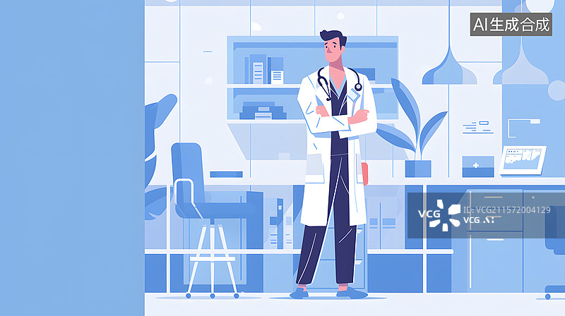 【AI数字艺术】扁平化风格急诊室的医生插画图片素材