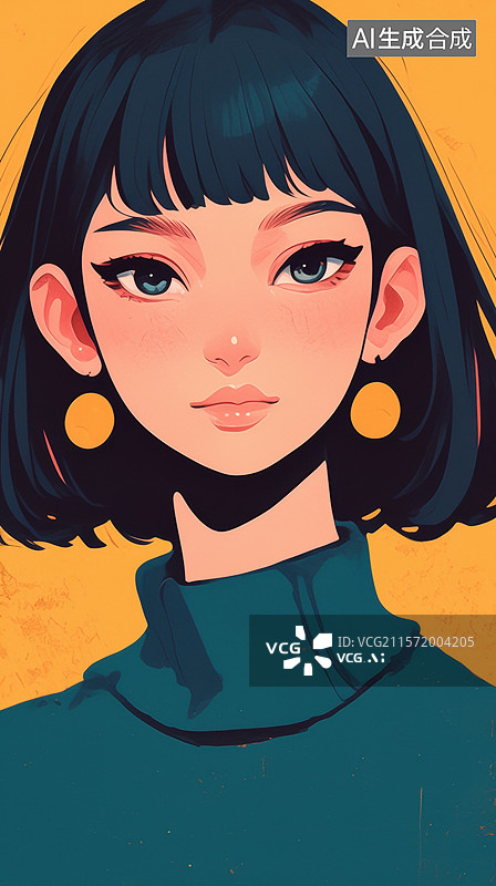 【AI数字艺术】短发女孩的时尚肖像图片素材