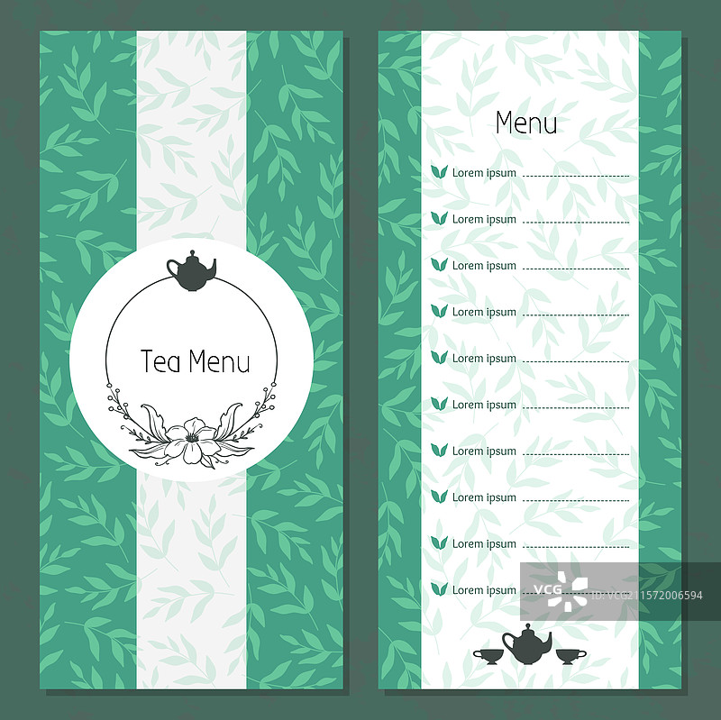 优雅的茶单封面，带有华丽的茶壶设计图片素材
