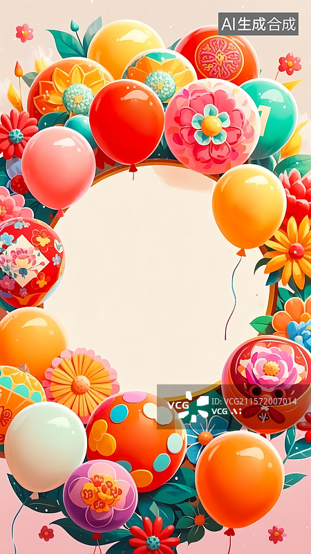 【AI数字艺术】鲜花气球节日插画图片素材