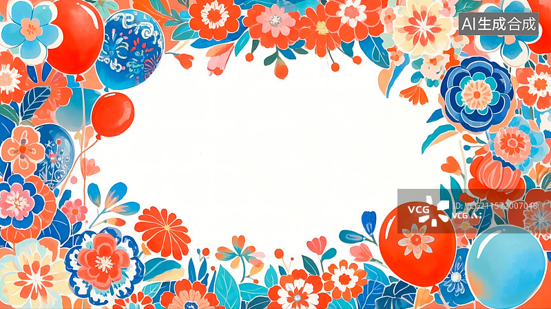【AI数字艺术】鲜花气球节日插画图片素材