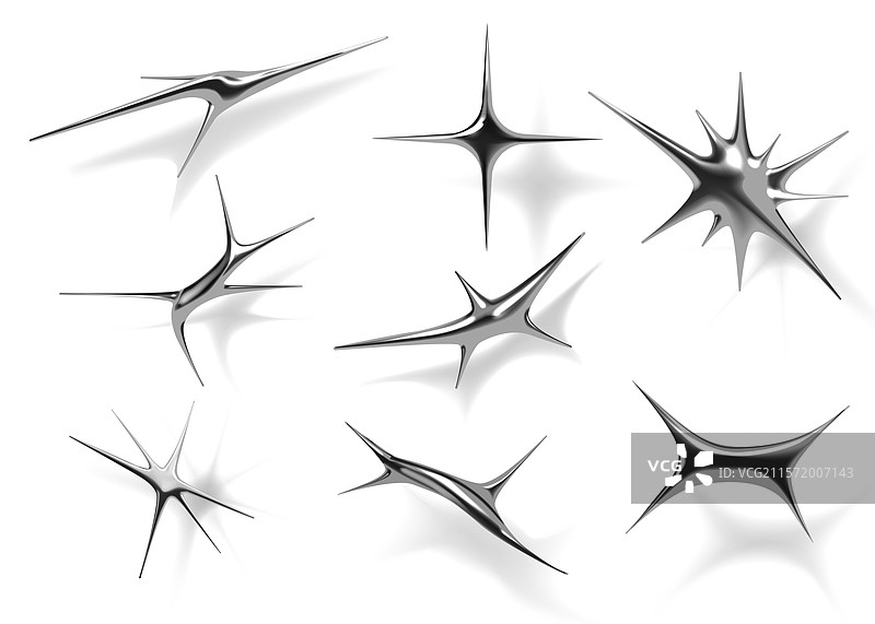 光滑的星星 3D 刺状银色形状图片素材