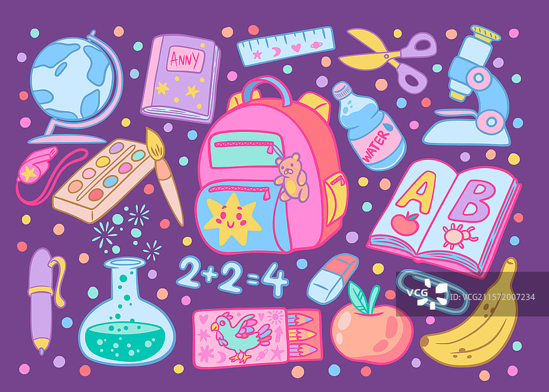 学校文具学习用品工具书籍和图片素材