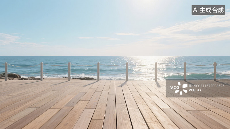 【AI数字艺术】木质栈道与海景图片素材