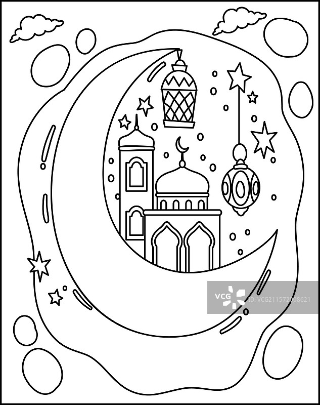 拉马赞快乐的涂色页，适合儿童和成人图片素材