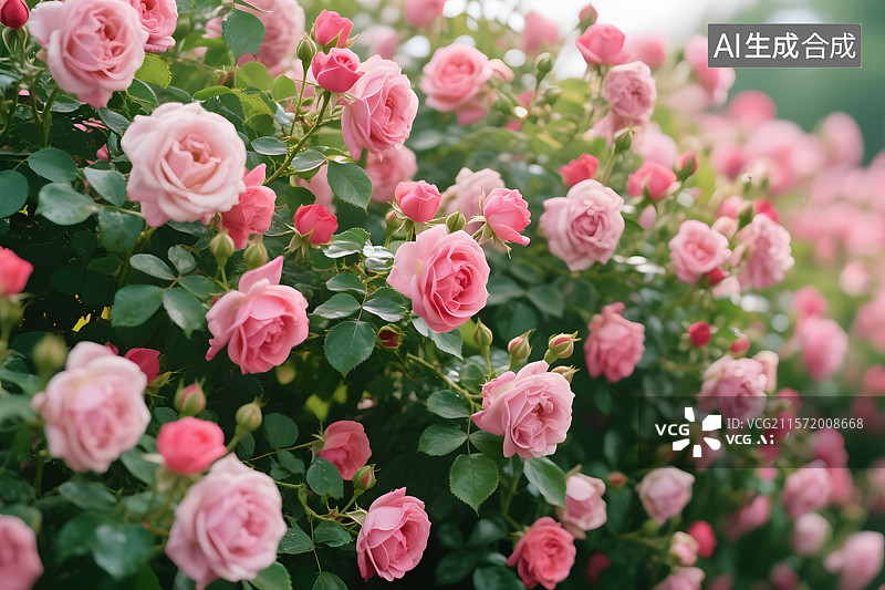 【AI数字艺术】盛开的玫瑰花丛图片素材