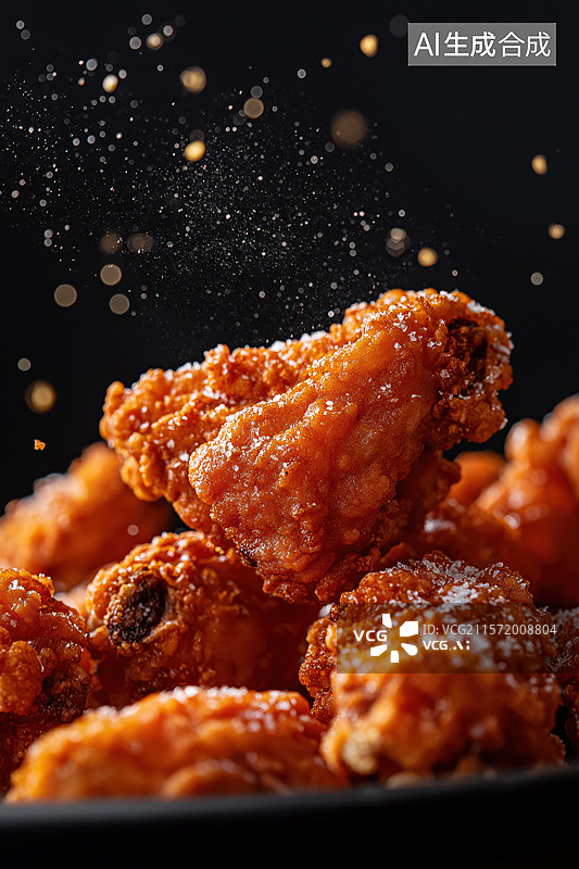 【AI数字艺术】酥脆炸鸡块，撒上香料粉末图片素材