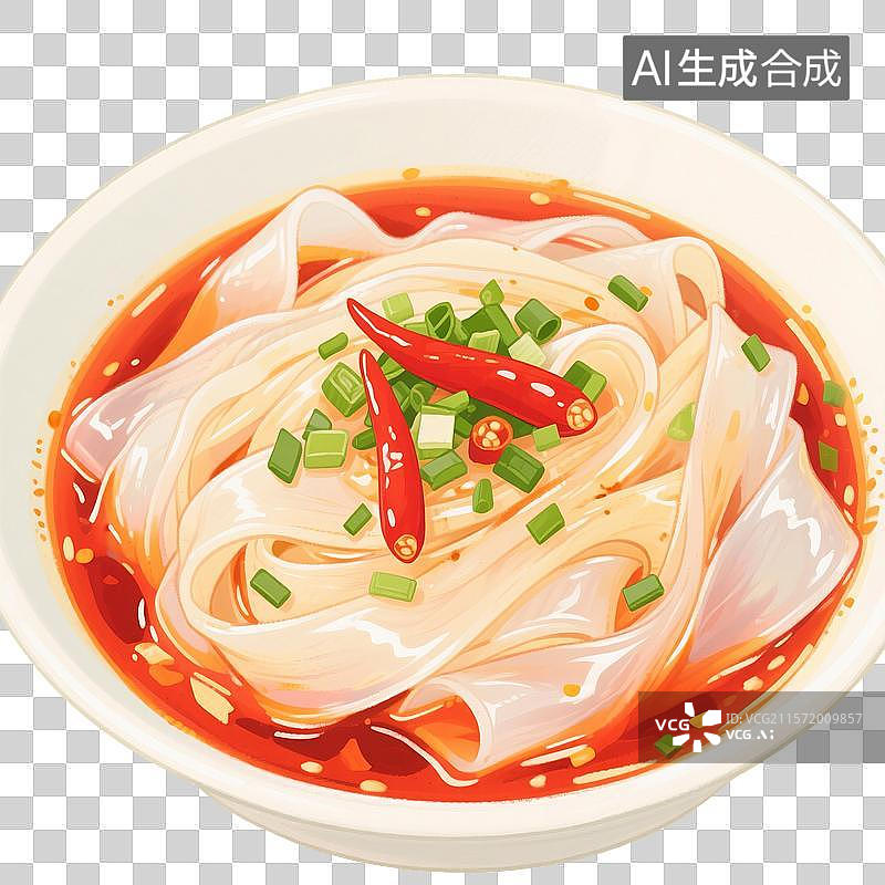 【AI数字艺术】国风手绘插画，红油面皮，宽面，凉皮，面皮，传统美食免抠元素图片素材