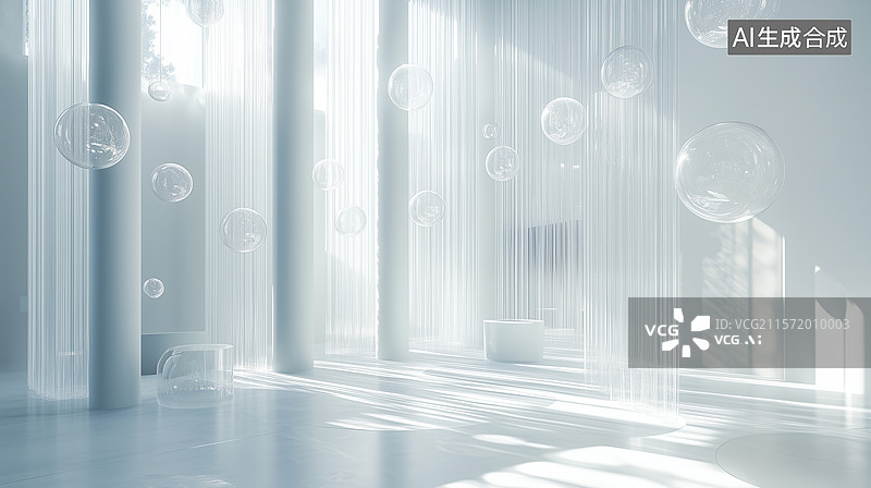 【AI数字艺术】通透气泡现代空间超现实沉浸体验图片素材