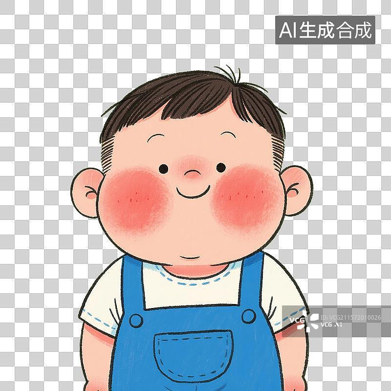 【AI数字艺术】手绘插画，一个胖乎乎的小男孩，肥胖，免抠元素图片素材