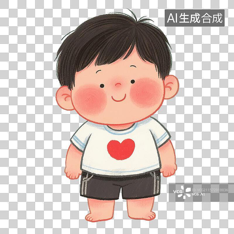 【AI数字艺术】手绘插画，一个胖乎乎的小男孩，肥胖，免抠元素图片素材