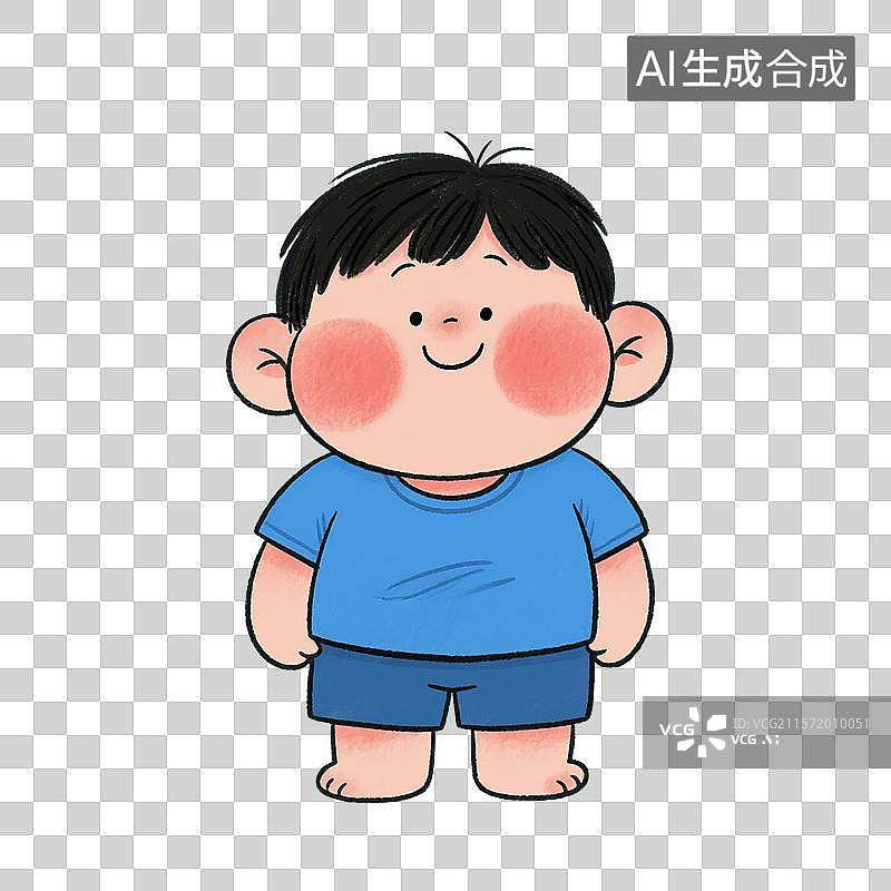 【AI数字艺术】手绘插画，一个胖乎乎的小男孩，肥胖，免抠元素图片素材