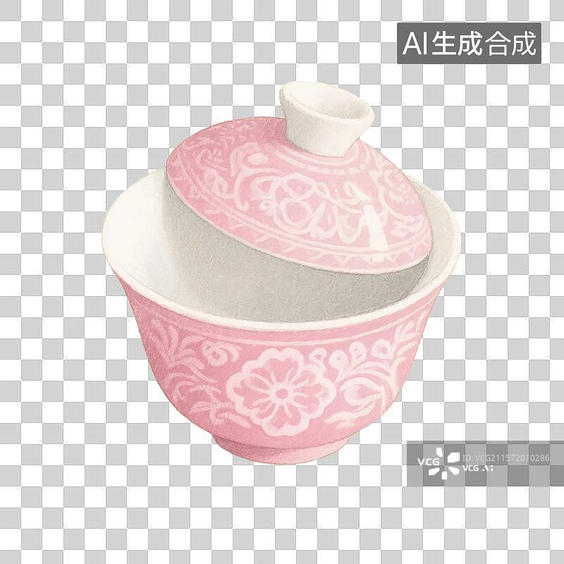 【AI数字艺术】国风手绘插画，盖碗茶，一个打开的盖碗，茶盏，茶杯茶具，瓷器，茶道，茶文化，喝茶饮茶免抠元素图片素材