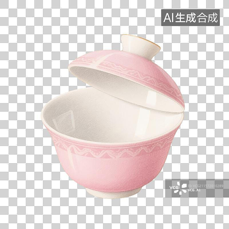 【AI数字艺术】国风手绘插画，盖碗茶，一个打开的盖碗，茶盏，茶杯茶具，瓷器，茶道，茶文化，喝茶饮茶免抠元素图片素材