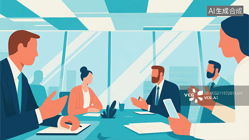 【AI数字艺术】商业商务办公会议会谈插画图片素材