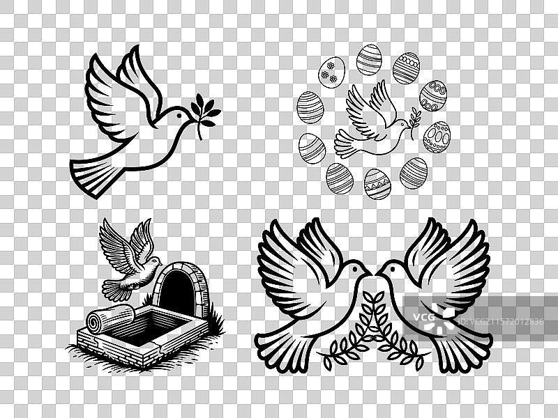 复活十字与鸽子的线条艺术图片素材