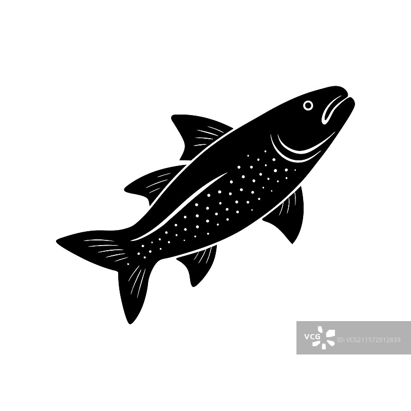 鳟鱼剪影艺术与黑色鳟鱼设计图片素材