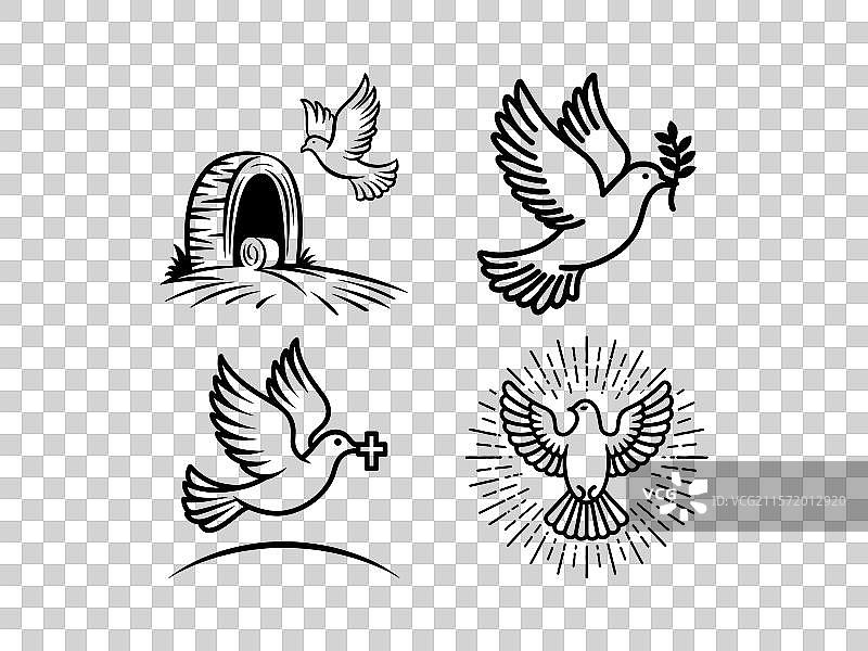 复活十字与鸽子的线条艺术图片素材