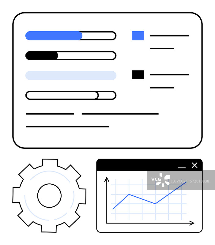 数据分析仪表板与进度条齿轮图片素材