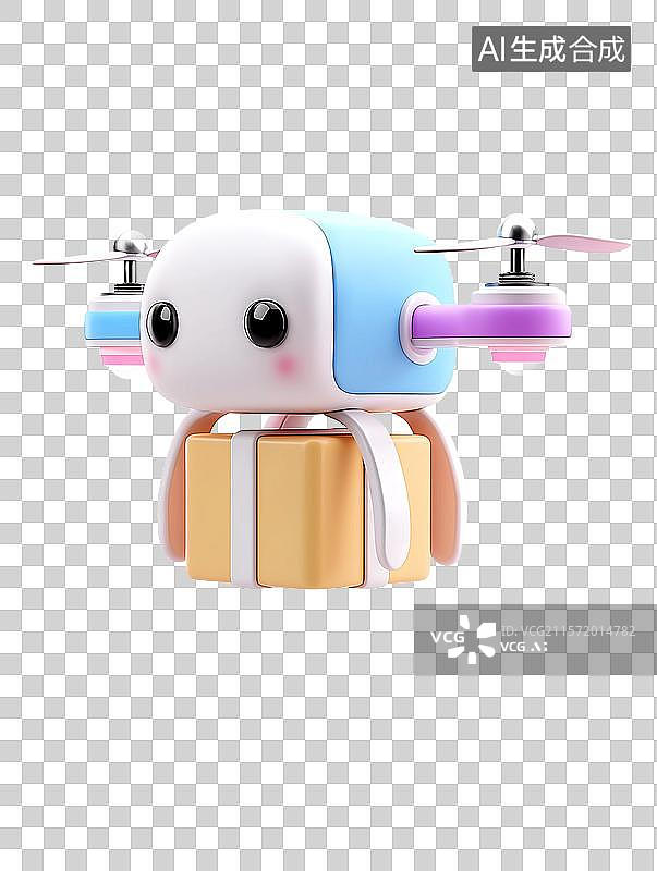 【AI数字艺术】【免抠png素材】一架3D卡通无人机正在送快递图片素材