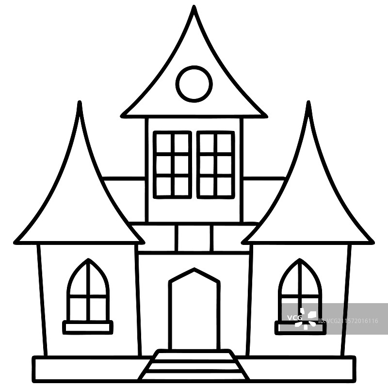 白色背景上的黑色剪影鬼屋图片素材