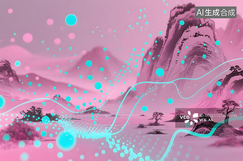 【AI数字艺术】时尚粉色波点画面插画背景图片素材