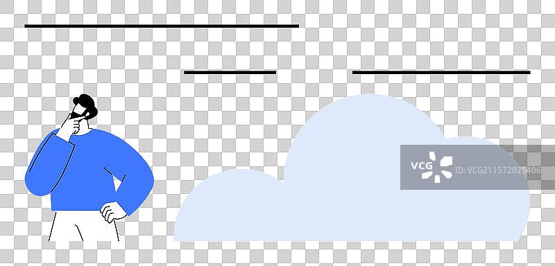 沉思的人在一朵大云旁思考图片素材