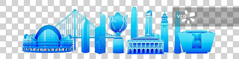 3D渲染的香港地标建筑元素香港城市元素图片素材