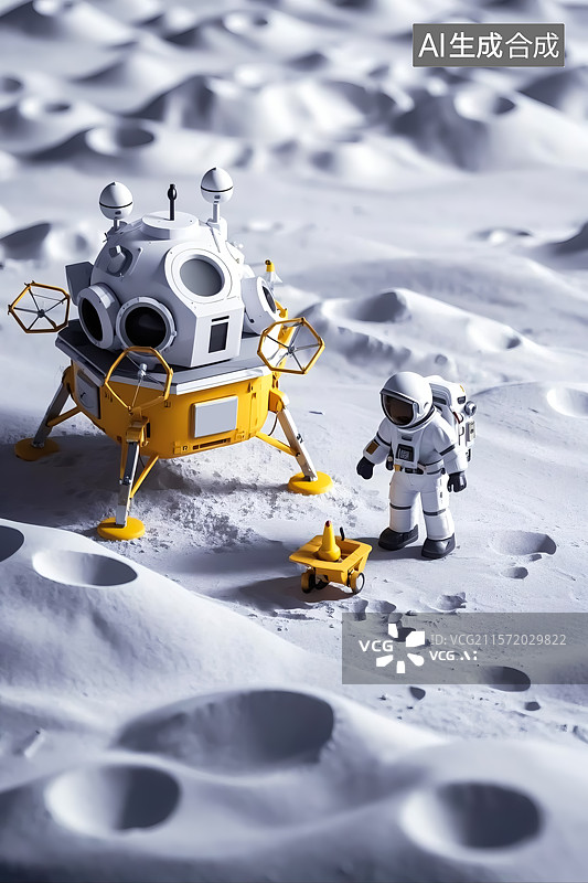【AI数字艺术】登陆月球三维插画图片素材