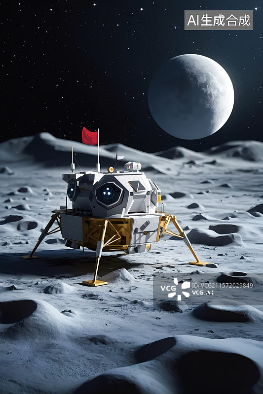 【AI数字艺术】登陆月球三维插画图片素材